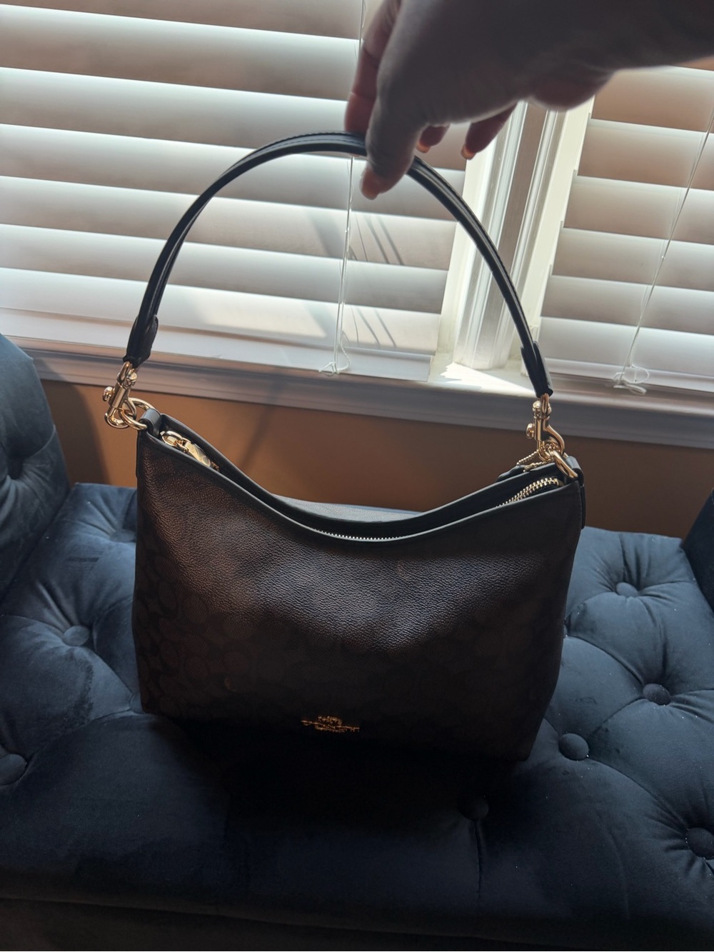 Coach Laurel Brown Signature Canvas Shoulder Hobo with Gold Hardware